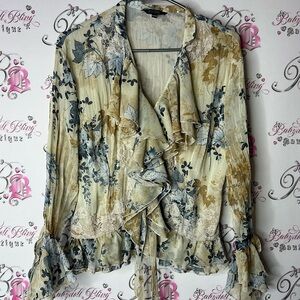 Attitude blouse frilly flare sleeves lace flowers Floral Ruffle Blouse